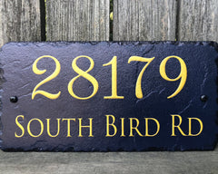 Customizable Slate Home Address House Sign - Gold or Silver Embossed Effect on Blue - Handmade and Personalized