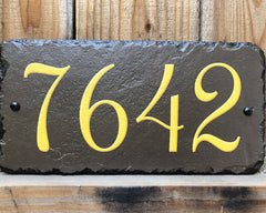 Customizable Slate Home Address House Number Sign - Gold or Silver Embossed Effect on Brown - Handmade and Personalized