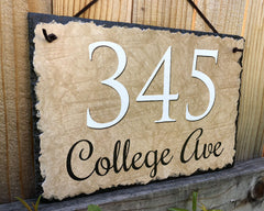 Customizable Slate Home Address House Sign - Beige - Handmade and Personalized