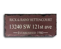 Customizable Burgundy Slate Home Address House Sign - Name, Address, Established Date Handmade and Personalized