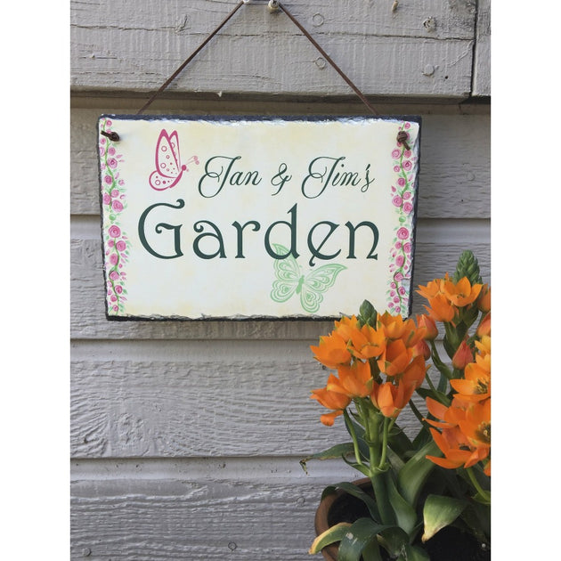 Handmade and Customizable Slate Garden Decor Sign - Personalized Names